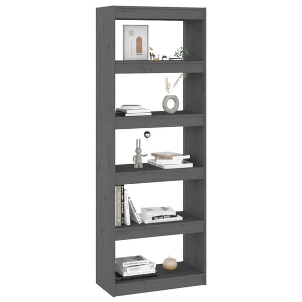 vidaXL bogreol/rumdeler 60x30x167,5 massivt fyrretræ grå -  Bogskabe & reoler
