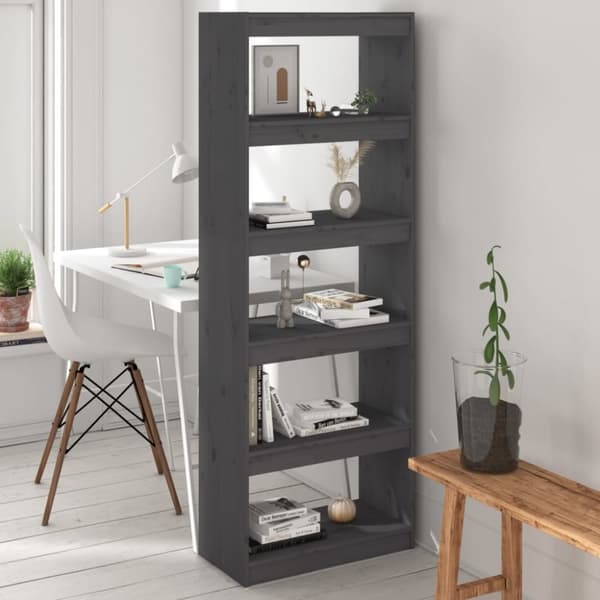 vidaXL bogreol/rumdeler 60x30x167,5 massivt fyrretræ grå -  Bogskabe & reoler