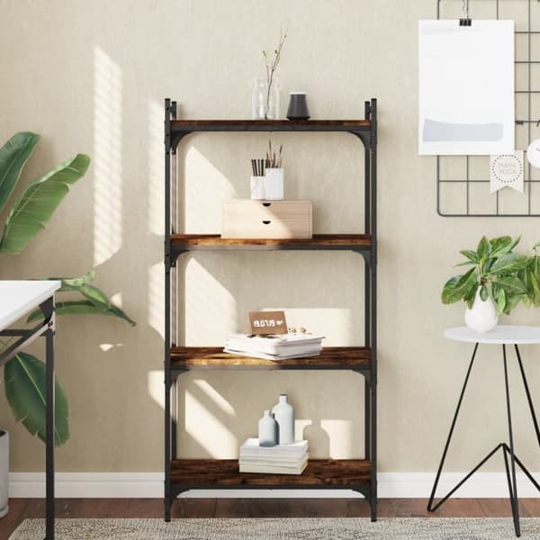 vidaXL bogreol 4 hylder 60x30x120 cm konstrueret træ røget eg -  Bogskabe & reoler