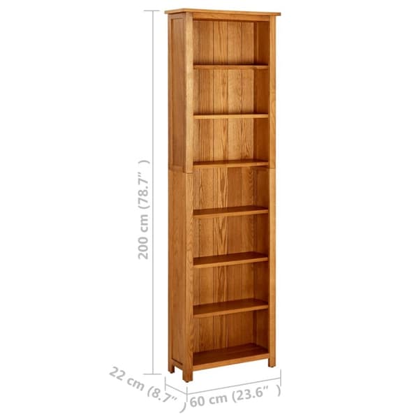vidaXL bogreol med 7 hylder 60x22x200 cm massivt egetræ - Bogskabe & reoler
