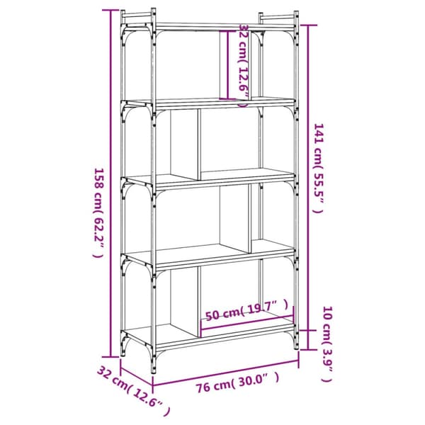 vidaXL Bokhylla 5 hyllplan svart 76x32x158 cm konstruerat trä -  Bokhyllor & fristående hyllor