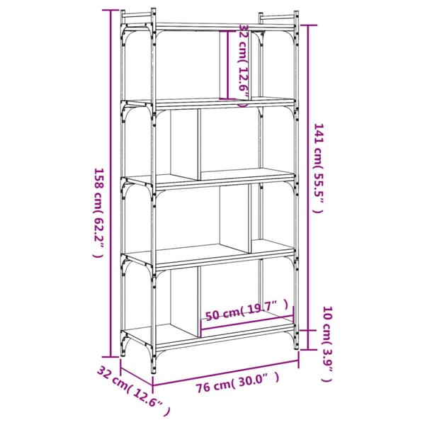 vidaXL bogreol 76x32x158 cm 5 hylder konstrueret træ røget eg -  Bogskabe & reoler