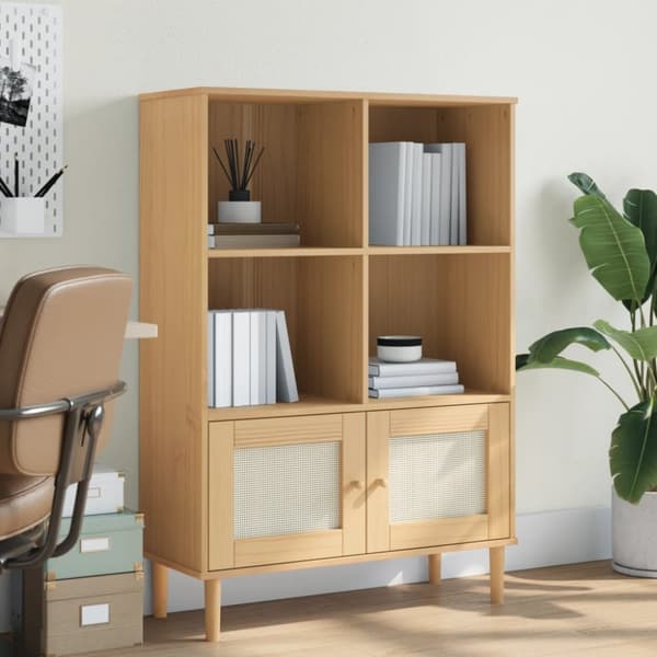 vidaXL Kirjahylly SENJA rottinkityyli ruskea 90x35x130 cm täysi mänty -  Kirjahyllyt