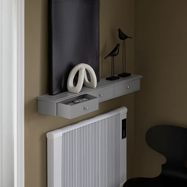 Rootz flydende hylde med skuffer - Vægmonteret skab - Opbevaringsorganisator - Moderne design - Pladsbesparende - Integrerede propper - Lysegrå - 93cm