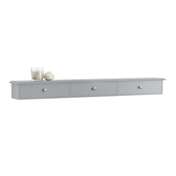 Rootz flydende hylde med skuffer - Vægmonteret skab - Opbevaringsorganisator - Moderne design - Pladsbesparende - Integrerede propper - Lysegrå - 93cm