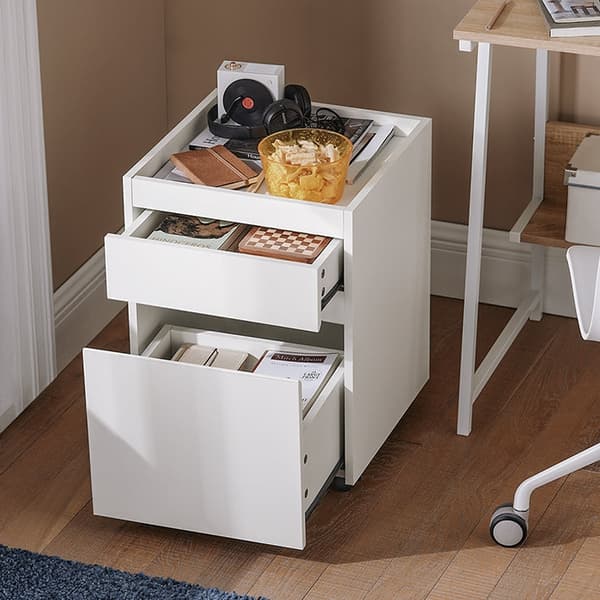 Rootz Mobil kontorvogn - Sidebord med hjul - Printerstander - Opbevaringsskuffer - Låsbare hjul - Nem montering - Hvid - 40 cm x 54 cm x 40 cm