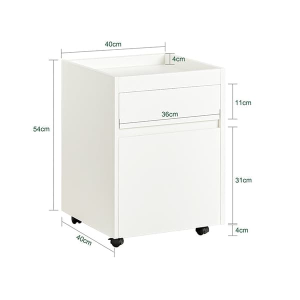Rootz Mobil kontorvogn - Sidebord med hjul - Printerstander - Opbevaringsskuffer - Låsbare hjul - Nem montering - Hvid - 40 cm x 54 cm x 40 cm