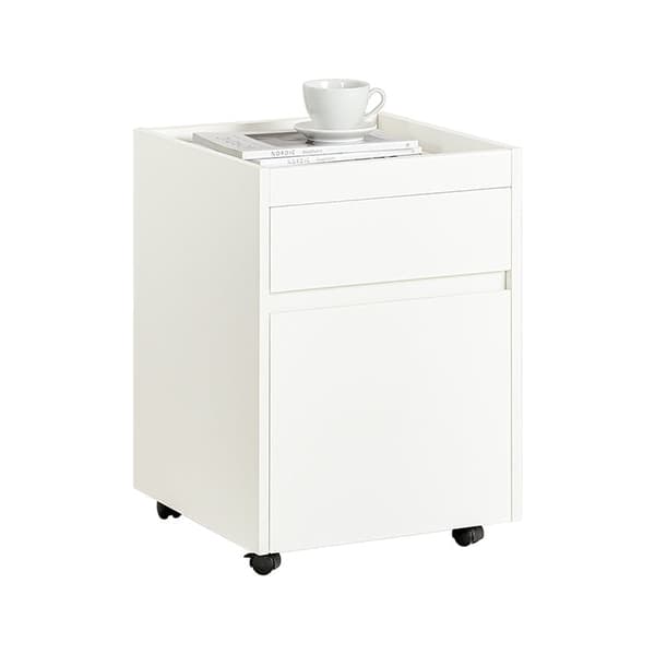 Rootz Mobil kontorvogn - Sidebord med hjul - Printerstander - Opbevaringsskuffer - Låsbare hjul - Nem montering - Hvid - 40 cm x 54 cm x 40 cm