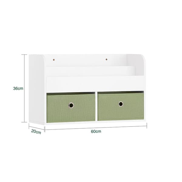 Rootz vägghängare för barn med förvaring - Bokhylla - Organiseringshylla - MDF-konstruktion - Dubbla förvaringsfack - Vikbara fleeceboxar - 60cm x 36c