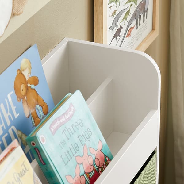 Rootz vägghängare för barn med förvaring - Bokhylla - Organiseringshylla - MDF-konstruktion - Dubbla förvaringsfack - Vikbara fleeceboxar - 60cm x 36c