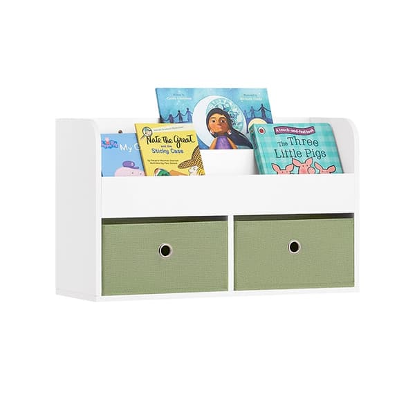 Rootz børnevægknagerække med opbevaring - Bogreol - Organizerhylde - MDF-konstruktion - Dobbelt opbevaringsrum - Foldbare fleecebokse - 60 cm x 36 cm