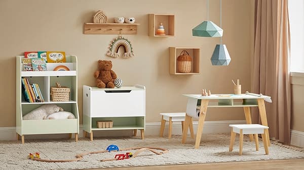 Rootz lasten kirjahylly - Lelujen säilytysteline - Lasten järjestely - MDF- ja mäntyrakenne - Turvallinen kaatumisenestorakenne - Helppo koota - 60cm