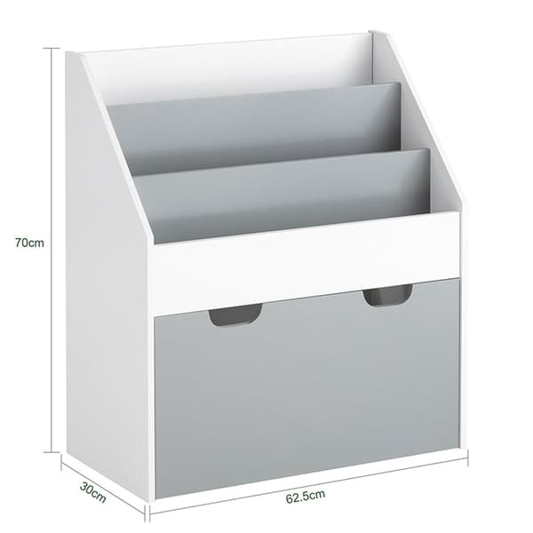 Rootz børnebogreol med legetøjskiste - Opbevaringsorganisering - Bogreol - MDF-materiale - Nem adgang for småbørn - Med hjul - 62,5 cm x 70 cm x 30 cm