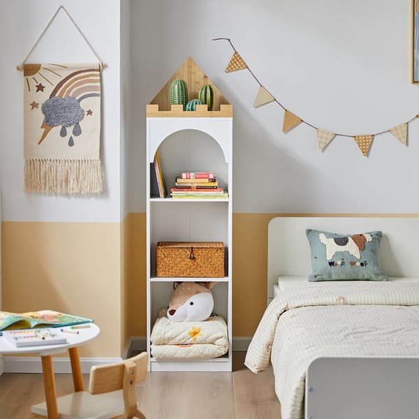 Rootz lasten kirjahylly - Säilytyshylly - Lastenhuoneen järjestäjä - Linnasuunnittelu - Ympäristöystävällinen maali - Kaatumisenestoturva - 40cm x 150
