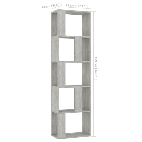 The Living Store bogreol/rumdeler 45x24x159 cm konstrueret træ betongrå -  Bogskabe & reoler