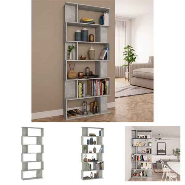 The Living Store bogskab/rumdeler 80x24x192 cm spånplade betongrå -  Bogskabe & reoler