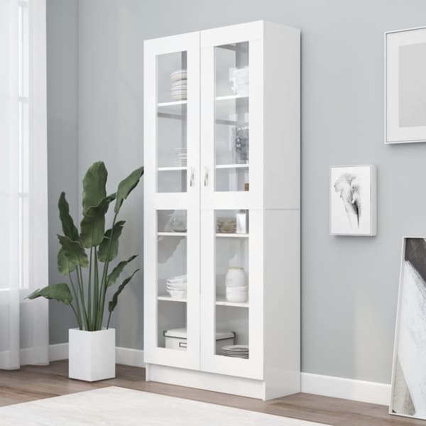 The Living Store vitrineskab 82,5x30,5x185,5 cm spånplade hvid -  Bogskabe & reoler