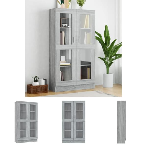 The Living Store vitrineskab 82,5x30,5x150 cm konstrueret træ grå sonoma-eg -  Bogskabe & reoler