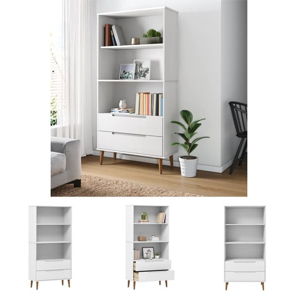 The Living Store Kirjahylly MOLDE valkoinen 85x35x170,5 cm täysi mänty -  Kirjahyllyt