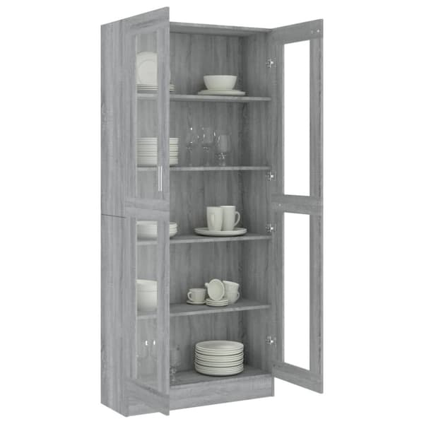 The Living Store vitrineskab 82,5x30,5x185,5 cm konstrueret træ grå sonoma-eg -  Bogskabe & reoler