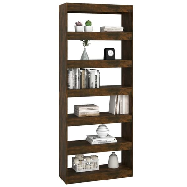 The Living Store Bokhylla/rumsavdelare rökfärgad ek 80x30x198 cm konstruerat trä - Bokhyllor & fristående hyllor
