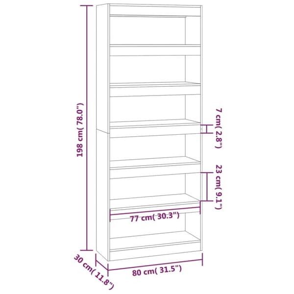 The Living Store Bokhylla/rumsavdelare rökfärgad ek 80x30x198 cm konstruerat trä - Bokhyllor & fristående hyllor