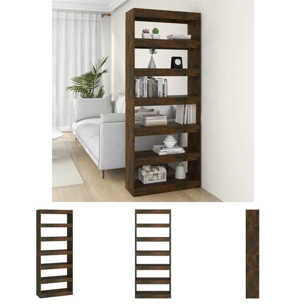 The Living Store Bokhylla/rumsavdelare rökfärgad ek 80x30x198 cm konstruerat trä - Bokhyllor & fristående hyllor