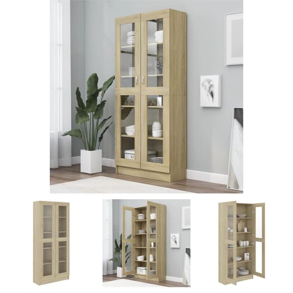 The Living Store vitrineskab 82,5x30,5x185,5 cm spånplade sonoma-eg -  Bogskabe & reoler