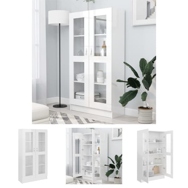 The Living Store vitrineskab 82,5x30,5x150 cm spånplade hvid højglans -  Bogskabe & reoler