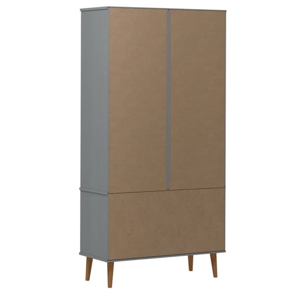 The Living Store Vitrinskåp MOLDE grå 90x35x175 cm massiv furu -  Bokhyllor & fristående hyllor