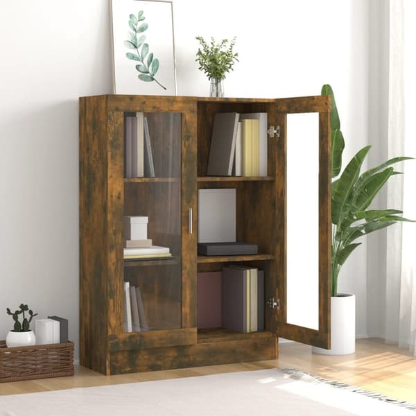 The Living Store vitrineskab 82,5x30,5x115 cm konstrueret træ røget egetræ -  Bogskabe & reoler