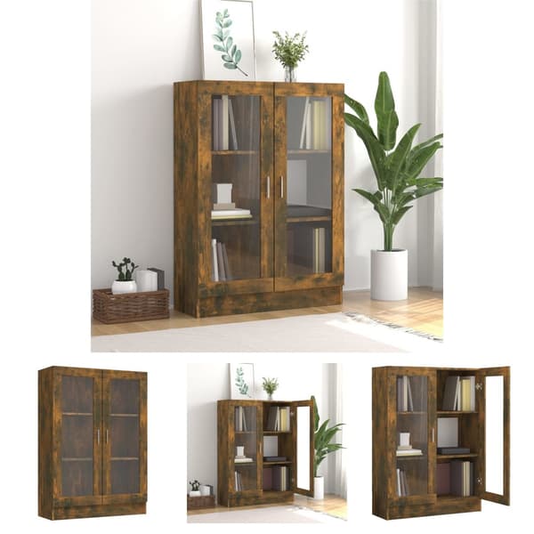 The Living Store vitrineskab 82,5x30,5x115 cm konstrueret træ røget egetræ -  Bogskabe & reoler