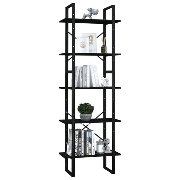 The Living Store bogreol med 5 hylder 60x30x175 cm fyrretræ sort -  Bogskabe & reoler