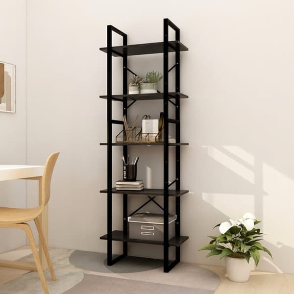 The Living Store bogreol med 5 hylder 60x30x175 cm fyrretræ sort -  Bogskabe & reoler