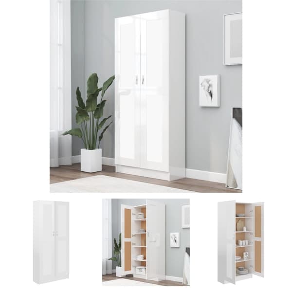 The Living Store bogskab 82,5x30,5x185,5 cm spånplade hvid højglans -  Bogskabe & reoler