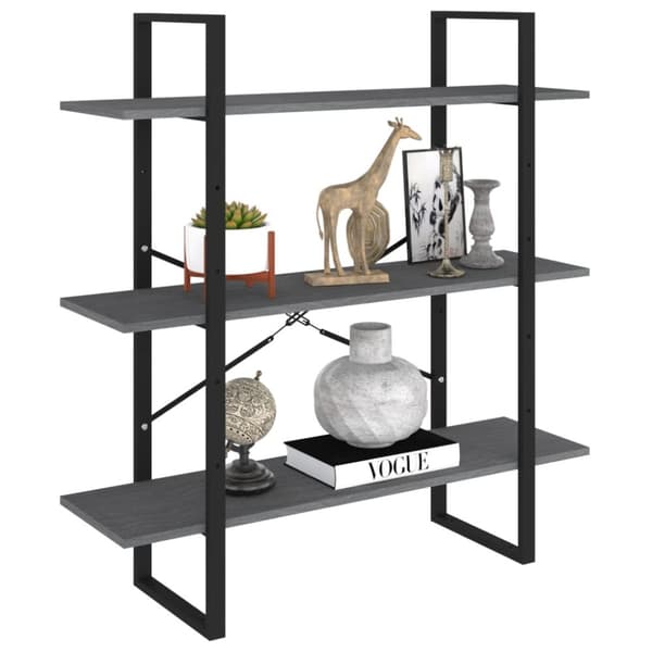 The Living Store 3-tasoinen kirjahylly harmaa 100x30x105 cm täysi mänty - Kirjahyllyt