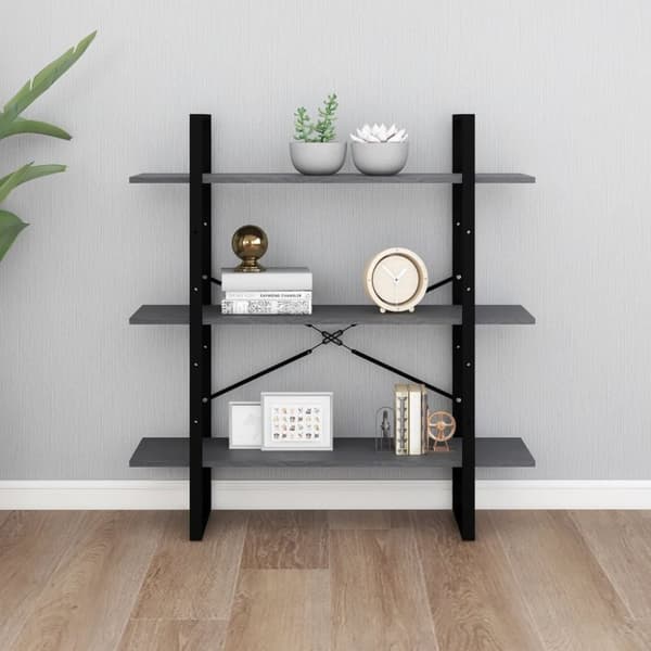 The Living Store 3-tasoinen kirjahylly harmaa 100x30x105 cm täysi mänty - Kirjahyllyt