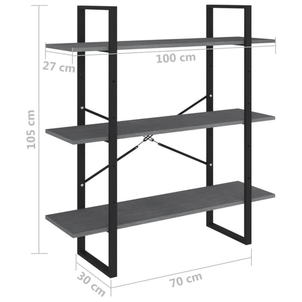 The Living Store 3-tasoinen kirjahylly harmaa 100x30x105 cm täysi mänty - Kirjahyllyt
