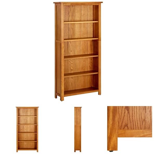 The Living Store bogreol med 5 hylder 70x22x140 cm massivt egetræ - Bogskabe & reoler