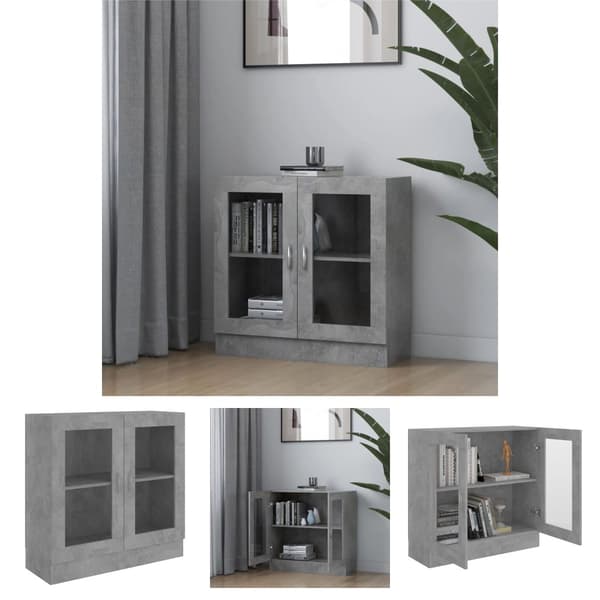 The Living Store vitrineskab 82,5x30,5x80 cm konstrueret træ betongrå - Bogskabe & reoler