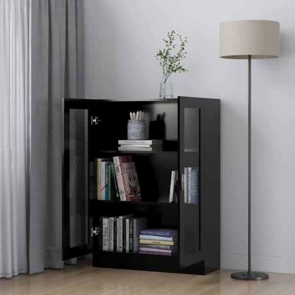 The Living Store Vitriinikaappi musta 82,5x30,5x115 cm tekninen puu -  Kirjahyllyt
