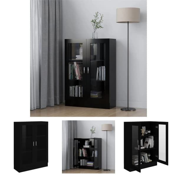 The Living Store Vitriinikaappi musta 82,5x30,5x115 cm tekninen puu -  Kirjahyllyt