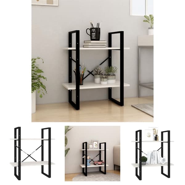 The Living Store bogreol med 2 hylder 60x30x70 cm massivt fyrretræ hvid -  Bogskabe & reoler