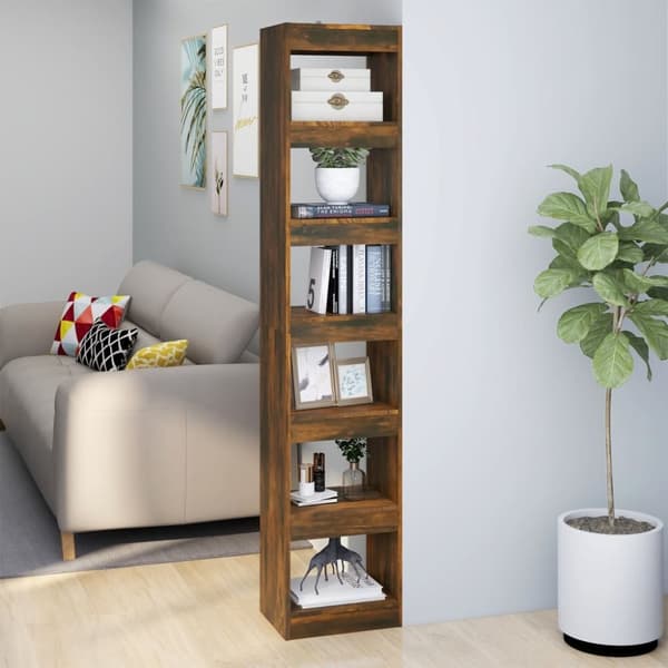 The Living Store bogreol/rumdeler 40x30x198 cm røget egetræsfarve -  Bogskabe & reoler