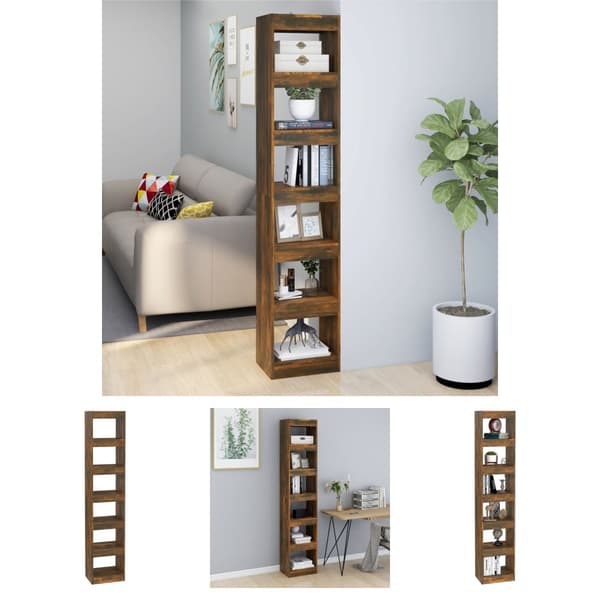 The Living Store bogreol/rumdeler 40x30x198 cm røget egetræsfarve -  Bogskabe & reoler