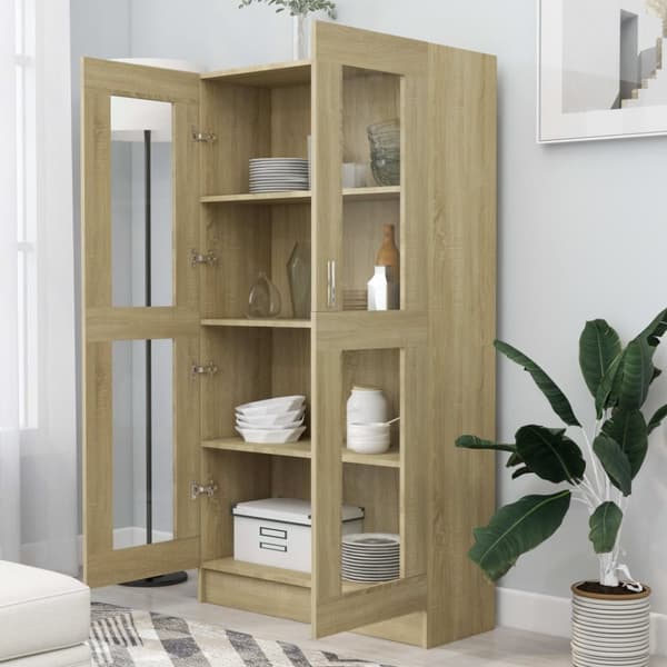 The Living Store Vitrinskåp sonoma-ek 82,5x30,5x150 cm spånskiva - Bokhyllor & fristående hyllor