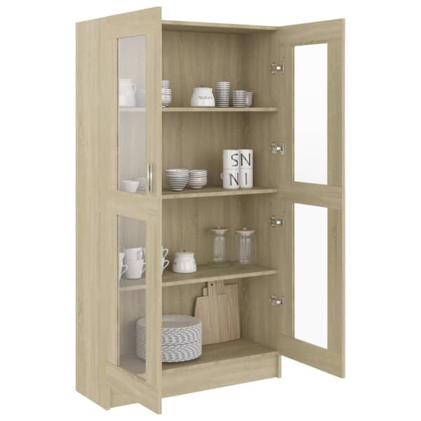 The Living Store Vitrinskåp sonoma-ek 82,5x30,5x150 cm spånskiva - Bokhyllor & fristående hyllor