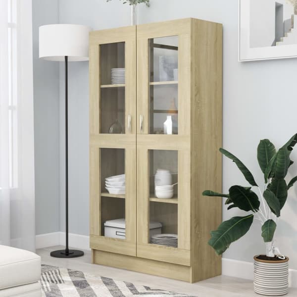 The Living Store Vitrinskåp sonoma-ek 82,5x30,5x150 cm spånskiva - Bokhyllor & fristående hyllor