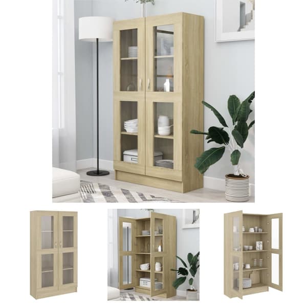 The Living Store Vitrinskåp sonoma-ek 82,5x30,5x150 cm spånskiva - Bokhyllor & fristående hyllor
