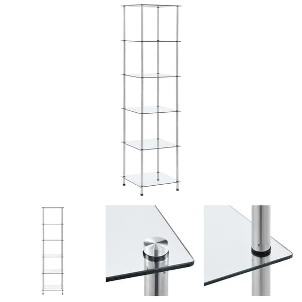 The Living Store reol 6 hylder 40x40x160 cm hærdet glas transparent -  Bogskabe & reoler